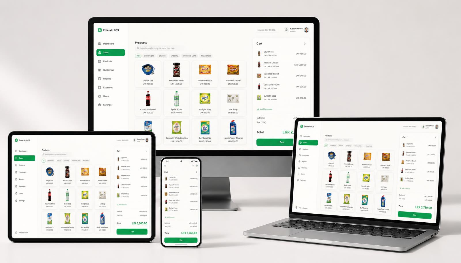 Zyrace Cloud POS running on mobile, tablet, laptop and desktop